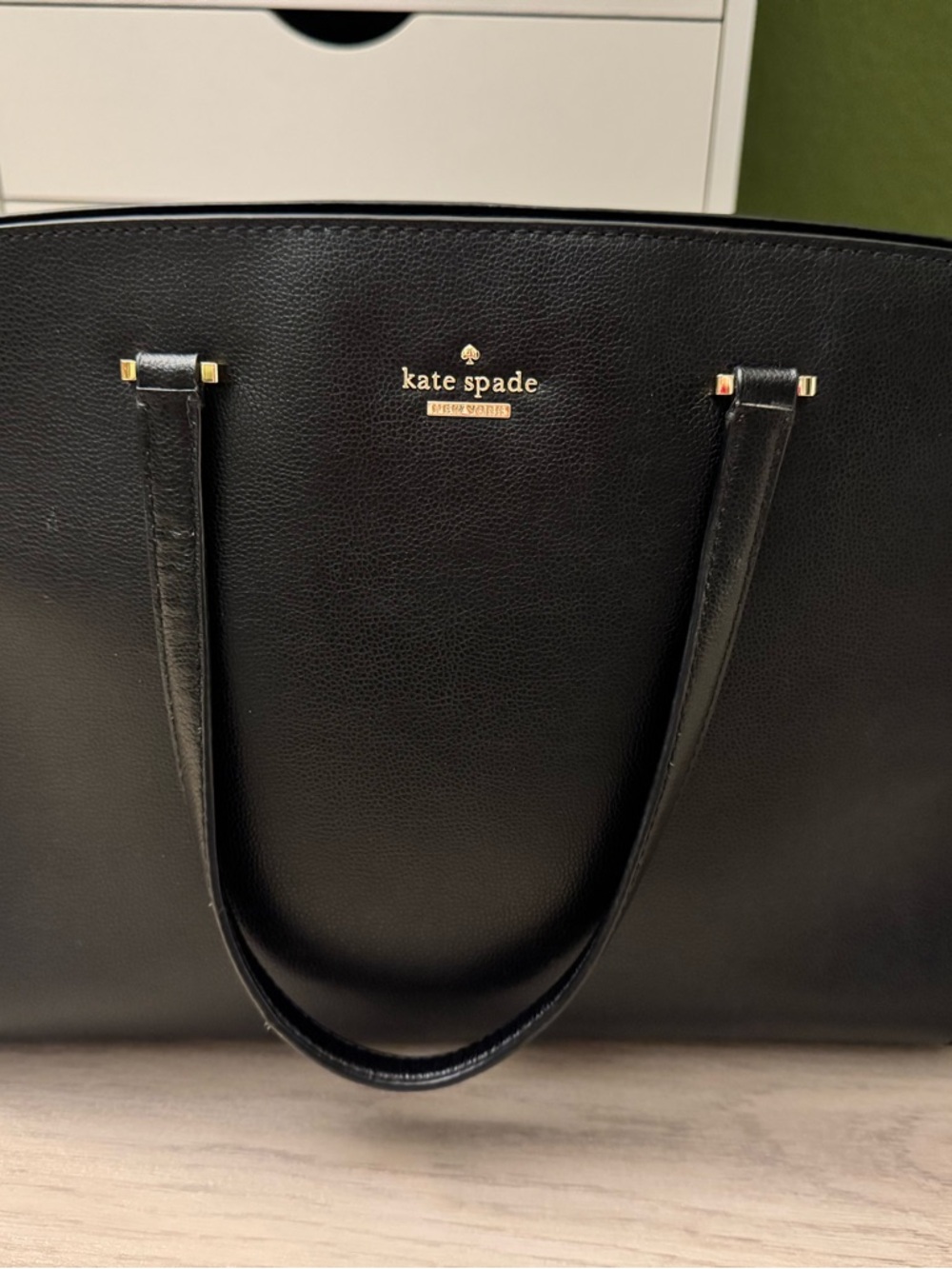 Black Cow Leather tote with Gold Hardware - Picture 2 of 10